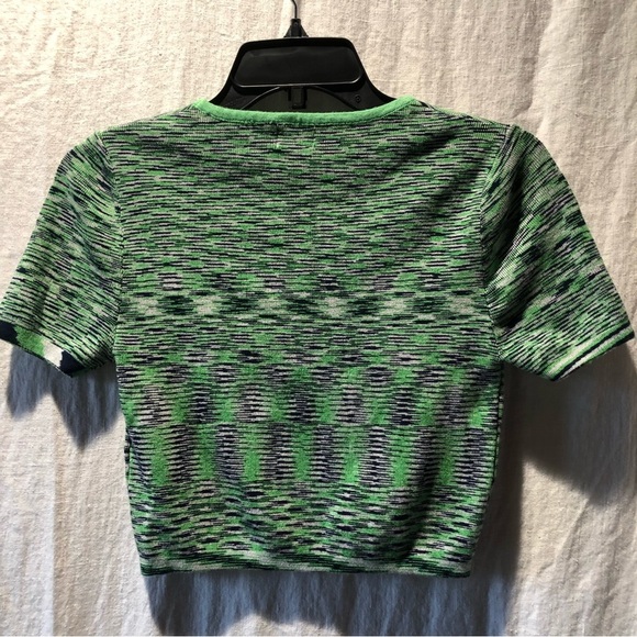 Cotton On crop top stretch woven medium weight green and navy cap sleeve L - Picture 5 of 6